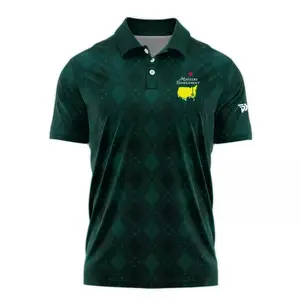 Golf Masters Tournament Polo Shirt with Dark Green Argyle Plaid Pattern for Stylish Performance Wear, Retro Styles, Bring Back