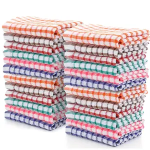 24 Pieces Cotton Checkered Tea Towels - Thin, Durable, Reusable Kitchen Cleaning Cloths, Modern Style - Hand Wash Only, Christmas 6-Color Mix