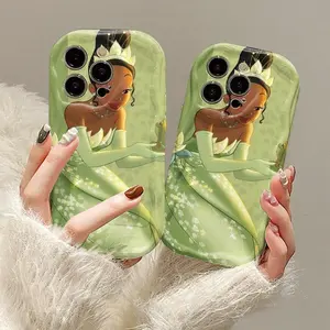 Phone Case Featuring  Princess Tiana in a Stylish Green Dress with a Frog, Compatible with for Apple 17 Air 16, 15, 14, 13, 12, 11, And 17 Air Pro Max. an Excellent Choice for Holiday Gifts, Perfect for Occasions Like Halloween