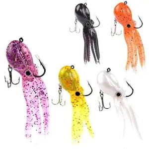 Octopus Lure- 5 count Octopus Fishing Lures with Hook Skirt Tail Soft Squid Jigs Swimbait Lingcod Rockfish Artificial  for Saltwater  Fishing 3.54Inch/23g