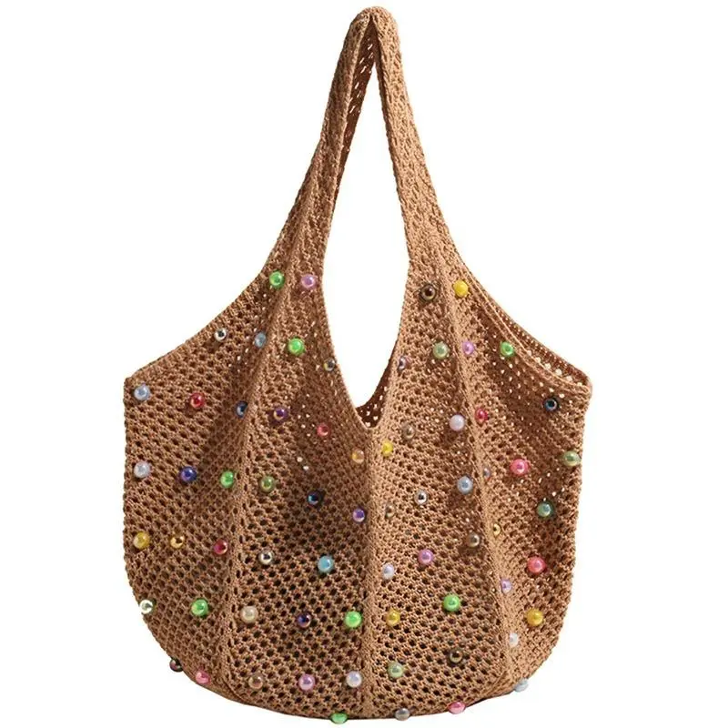 Women's Beach Mesh Knitted Bag Large Shoulder Bag Beautiful Handbag Suitable for Summer Travel Vacation Bohemian Athlete Backpack Gym Bag Outdoor Fitness Bag Outdoor Sports Bag Trainer Bag Sporty Pocket Design