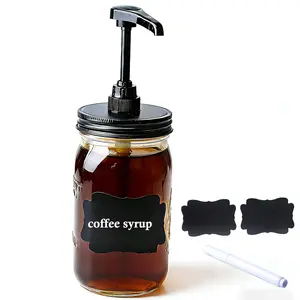 32 oz 1 Quart Wide Mouth Glass Syrup Sauce Honey Dispenser Pump Bottle Coffee Condiment Ketchup Container for mayo maple syrup mustard salad dressing Food Grade Airtight & Leak-Proof