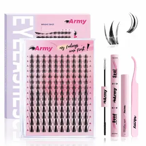 ArmyBeauty 8-18mm Mix Length Lash Cluster Set, Dense D Curl Natural Volume Eyelash Extensions Kit with Waterproof Bond & Seal, Remover and Tweezer for Home Application Makeup