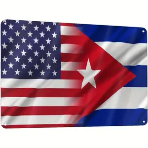 USA Cuba Flag Aluminum Tin Sign |         8x12in Bilingual Wall Art |         Indoor/Outdoor Decor for Home & Bar