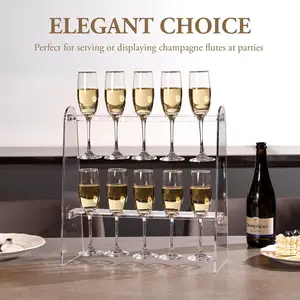 Champagne Wall Holder,2-Tier Acrylic Champagne Glass Holder Stand,Holds 10 Cups,Flute Stand for Drinks and Wine Glass Display Rack (Transparent Champagne Hanger)