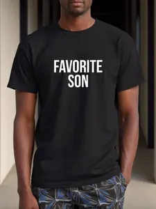 Men'S 'Son'S Favorite' Fun Slogan T-Shirt| Black Base with White Print, Casual Sports Short Sleeve Round Neck, Regular Fit, Machine Washable, Suitable for Casual Wear and Outdoor Activities All-Season Style - Perfect Humorous Gift for Sons and Men