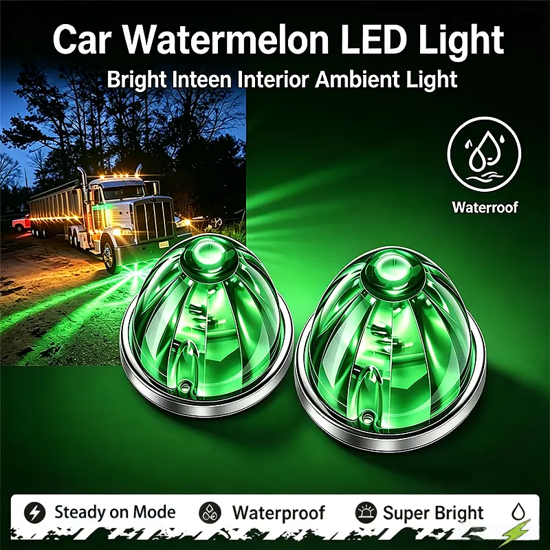 2PCS Watermelon Shape Marker Lights - Multi-Color Dual Mode LED, IP67 Waterproof, Constant Function, Truck Accessories for Semi Trucks, Heavy-Duty Vehicles - Night Driving Chassis Lamps Watermelon Lights