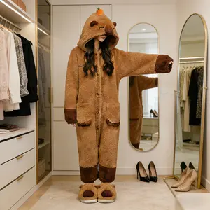 Capybara Adult Onesie Pajamas Cartoon Animal Pajamas Gladiator Suit Halloween Cosplay Costume Warm Sleepwear Jumpsuit
