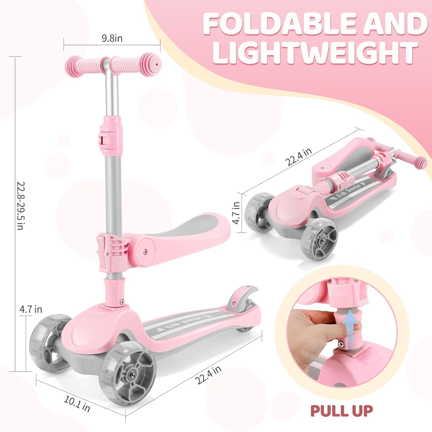 3-in-1 Baby Scooter for 1-3 Year Olds Push & Kick | Adjustable Height Light-Up Wheels Toddler Balance Bike Alternative | Best Christmas Gift Pink for Kids Electric holiday hual sale flash led