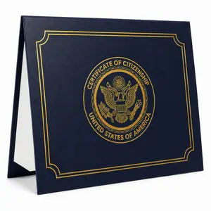 US Citizenship Certificate Holder Navy PU Naturalization Gold Foil Embossed with Padded Protection for 2026-2018 Certificates, Standard Size,passport holder Protector