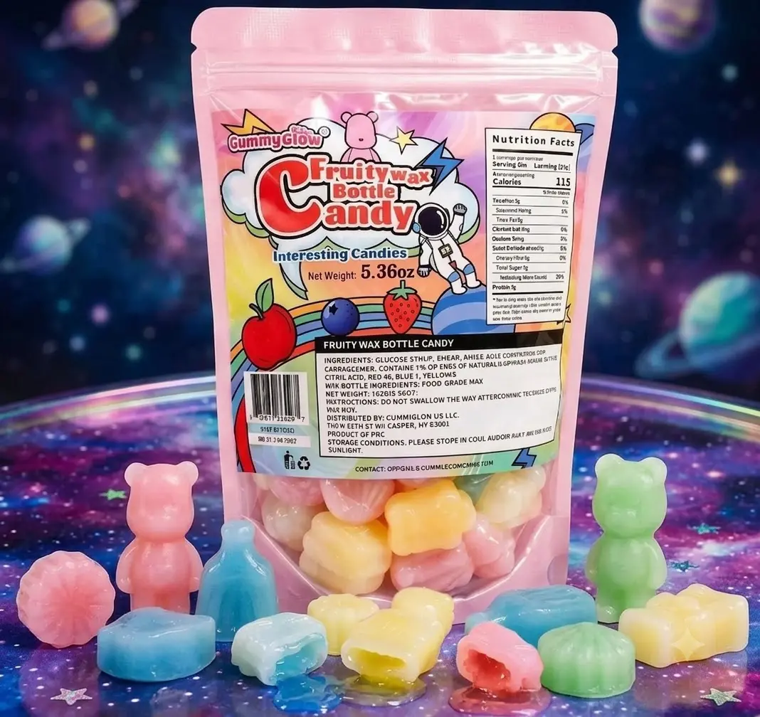 GummyGlow Waxy Fruit-Filled Candy, Chewable Retro Candy, 5 Assorted Fruit Flavors, Gluten-Free, 5.36 Oz, 25 Pieces