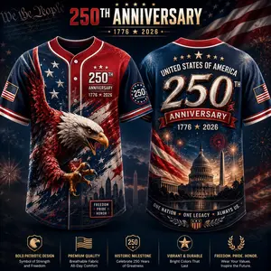 USA 250th Anniversary Eagle Baseball Jersey 1776-2026 Patriotic Independence Day Button Up Shirt American Freedom Pride Honor Memorial Day Veteran Gift Red White Blue Unisex Apparel Limited Edition USA 250 Years Celebration Jersey