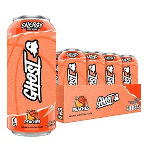 Ghost Energy Drink - Peaches - 12-Pack 16oz Cans  - 200mg of Natural Caffeine, L-Carnitine & Taurine - Gluten & Sugar Free, Vegan  - Energy & Focus & No Artificial Colors