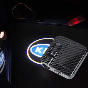 For KIA 2PCS LED Car Door Welcome Lights for GT LINE Kia Ceed Forte RIO STINGER Seltos K3 K5 Sorento ABS with Carbon Fiber Patterns Infrared Sensing Glass Lenses Power-off Protection