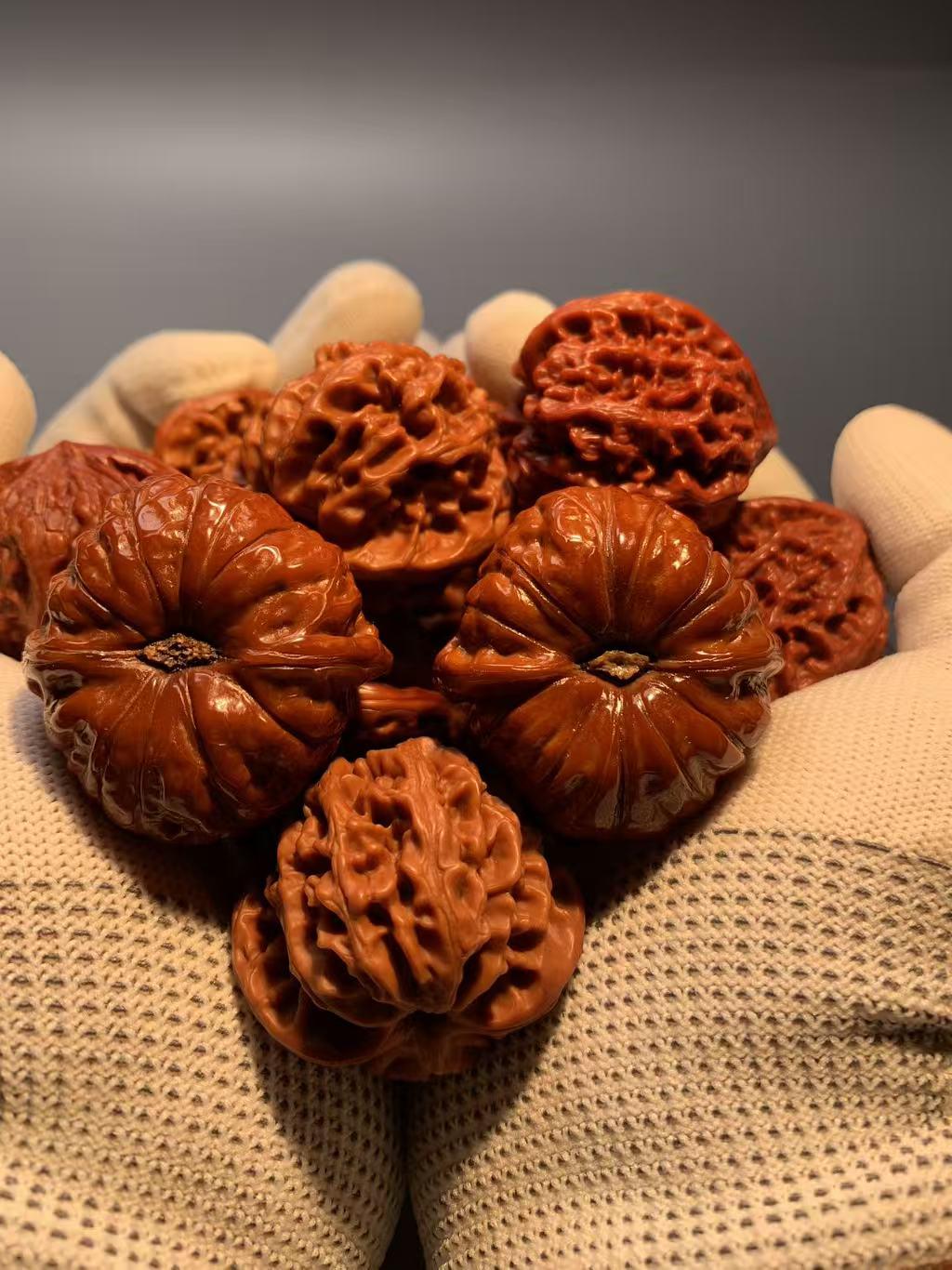 Red Patina Lionhead Walnuts Pair, Natural Handheld Massage Balls, Unique Collectible Art Pieces
