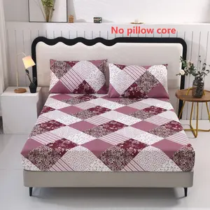 SoftHaven Home Made in USA 3PCS Printed Fitted Sheet Set, 80g Polyester Fabric, Soft Durable Bedding for Home Bedroom Hotel Dorm, Includes 1 Fitted Sheet + 2 Pillowcases (No Inserts), Machine Washable & Reusable