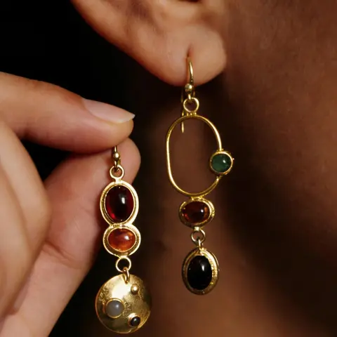 Asymmetric Vintage Colorful Personalized Earrings, Hoop Shape Earrings, Ear Hoops, Creative Geometric Handmade, Suitable for Women, Unique Fashion Accessory, Fashionable Jewelry Accessories