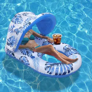 FAFA Heavy Duty Inflatable Pool Float with UV Protection Canopy – Cooling Mesh Seat Lounge Chair for Adults, Non-Stick Water Hammock for Summer Fun