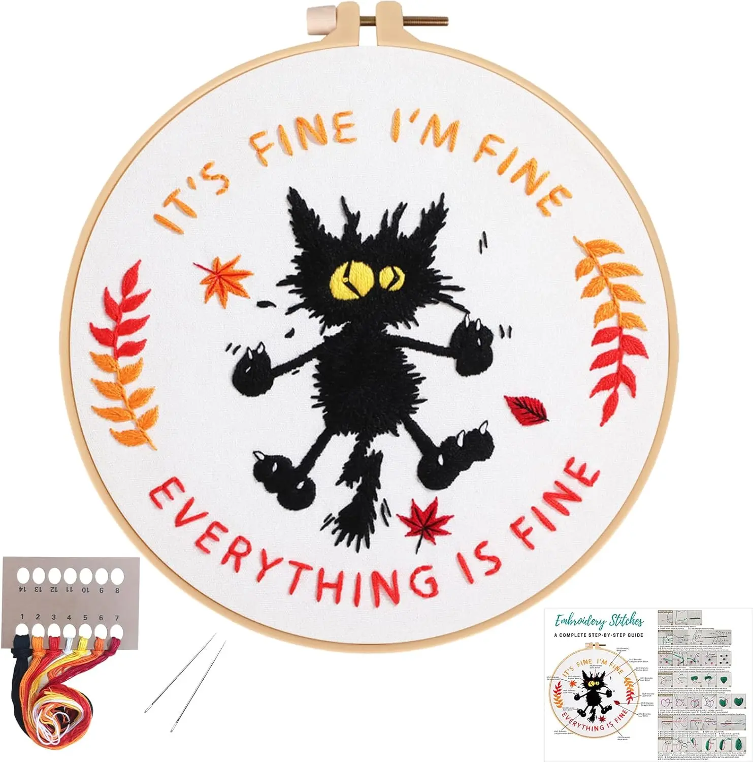 Cute  Embroidery Kits for Beginners with Funny  ,Adults Starter Cross Stitch Kit DIY Needlepoint Everything is Fine