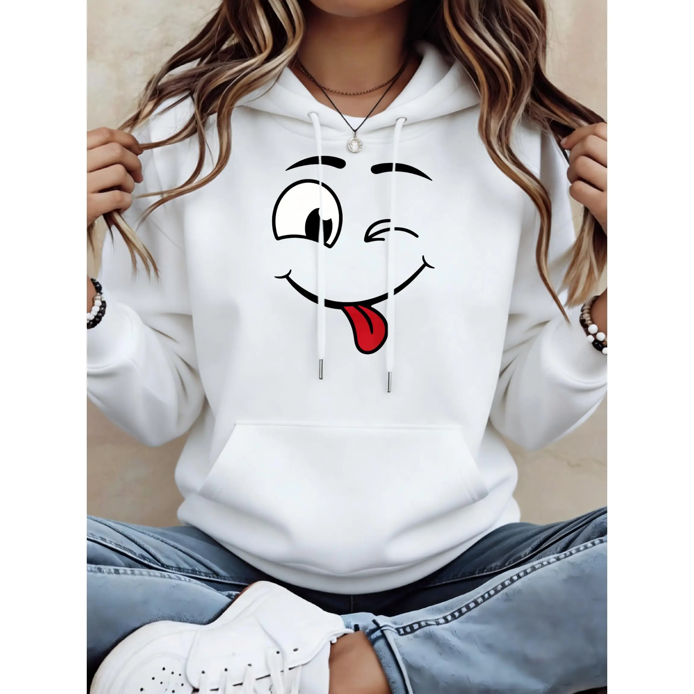 Women's Winking Face With Tongue Out Unisex Oversized Hoodie | Soft Breathable Cotton Blend Pullover | Trendy Cozy Loungewear & Streetwear For Daily, Gym, Travel & Fall Vibes