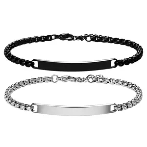 OIDEA Unisex Personalized Engraved Stainless Steel Couple Bracelets, Adjustable Matching Partner Bracelet Set, Customized Gifts for Couples