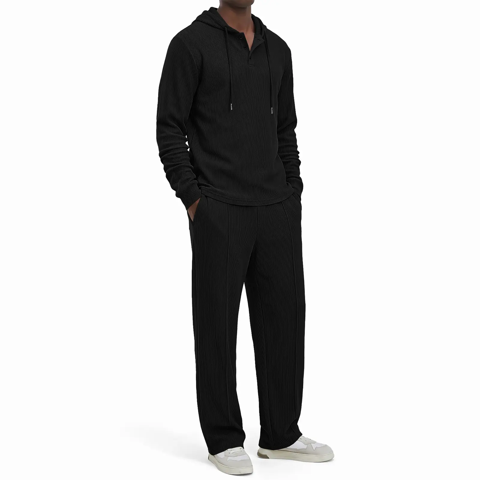 JMIERR Men's 2 Piece Tracksuits Waffle Drawstring Hoodied Sweatsuit | Waffle textured, 1/4 button, drawstring, hoodied collar, long sleeve, machine washable, fall, winter, running, jogging