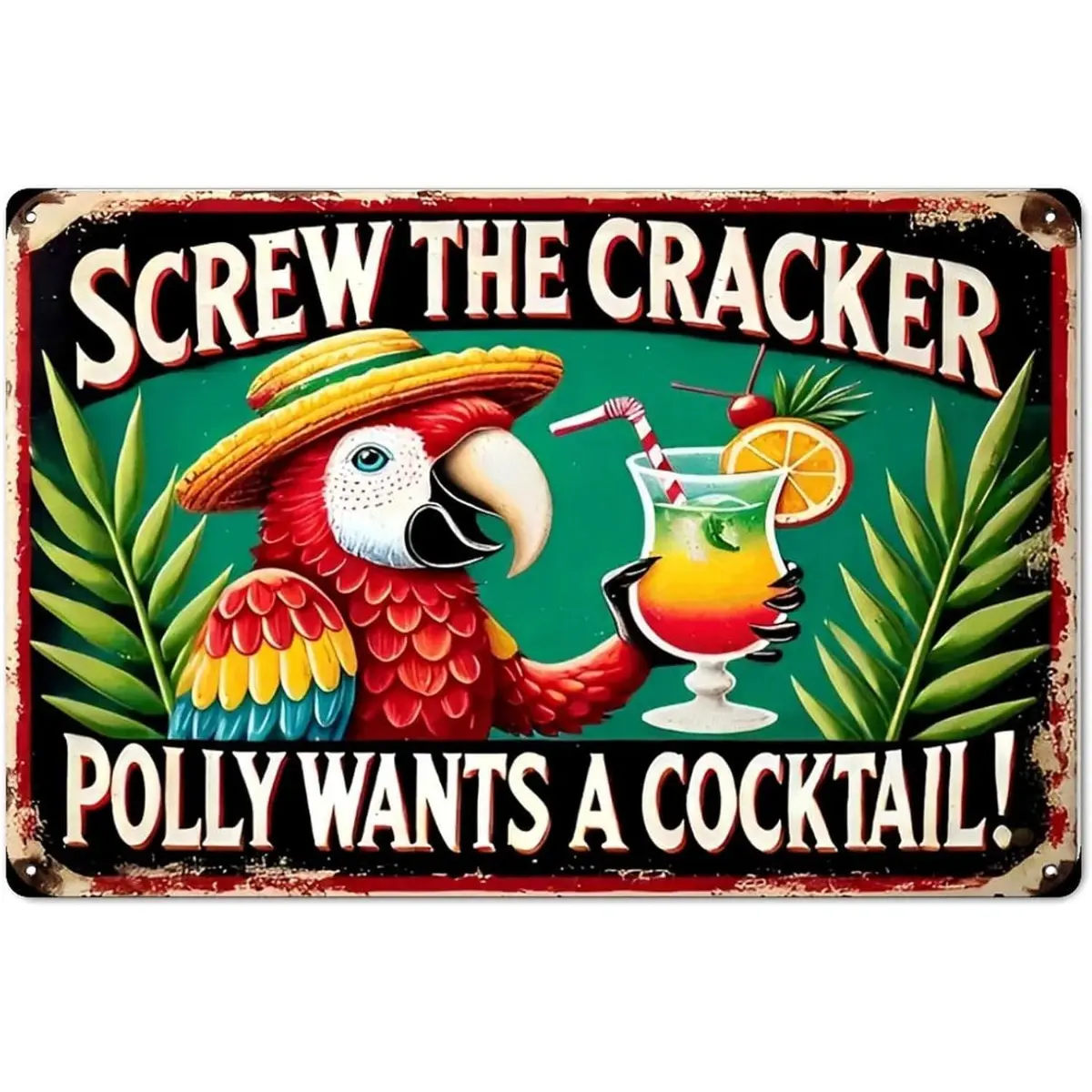 2D Flat,1pc Tropical Bird Cocktail Sign Metal Rustic Aluminum Wall Art & Metal Tin Sign - 8x12in Vintage Indoor Outdoor Decor for Home, Office, Cafe, Yard & Garden wall art sign decor enthusiast Matte Print Room rustic home decor