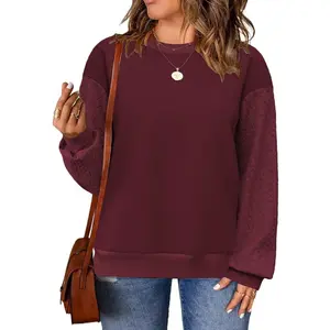 Plus-Size-Sweatshirts for Women Casual Crewneck Tops Cable Knit Sleeve Loose Fit Pullover Shirts XL-5XL DPS1136