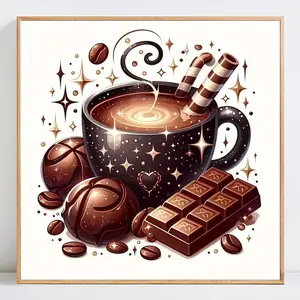 Coffee Cup Pattern DIY Diamond Arts Colorful Painting Kit without Frame, DIY Handmade Round Diamond Mosaic Chocolate Decor for Home, Diamond Painting Kits