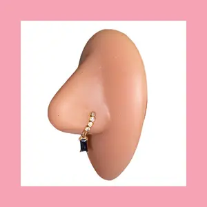 Gold Diamond Dangle Nose Piercing - 20G/5/16" 316L Surgical Stainless Steel