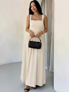 Petite Women's Square Collar Dress - Summer Elegance, Flared Style for Women