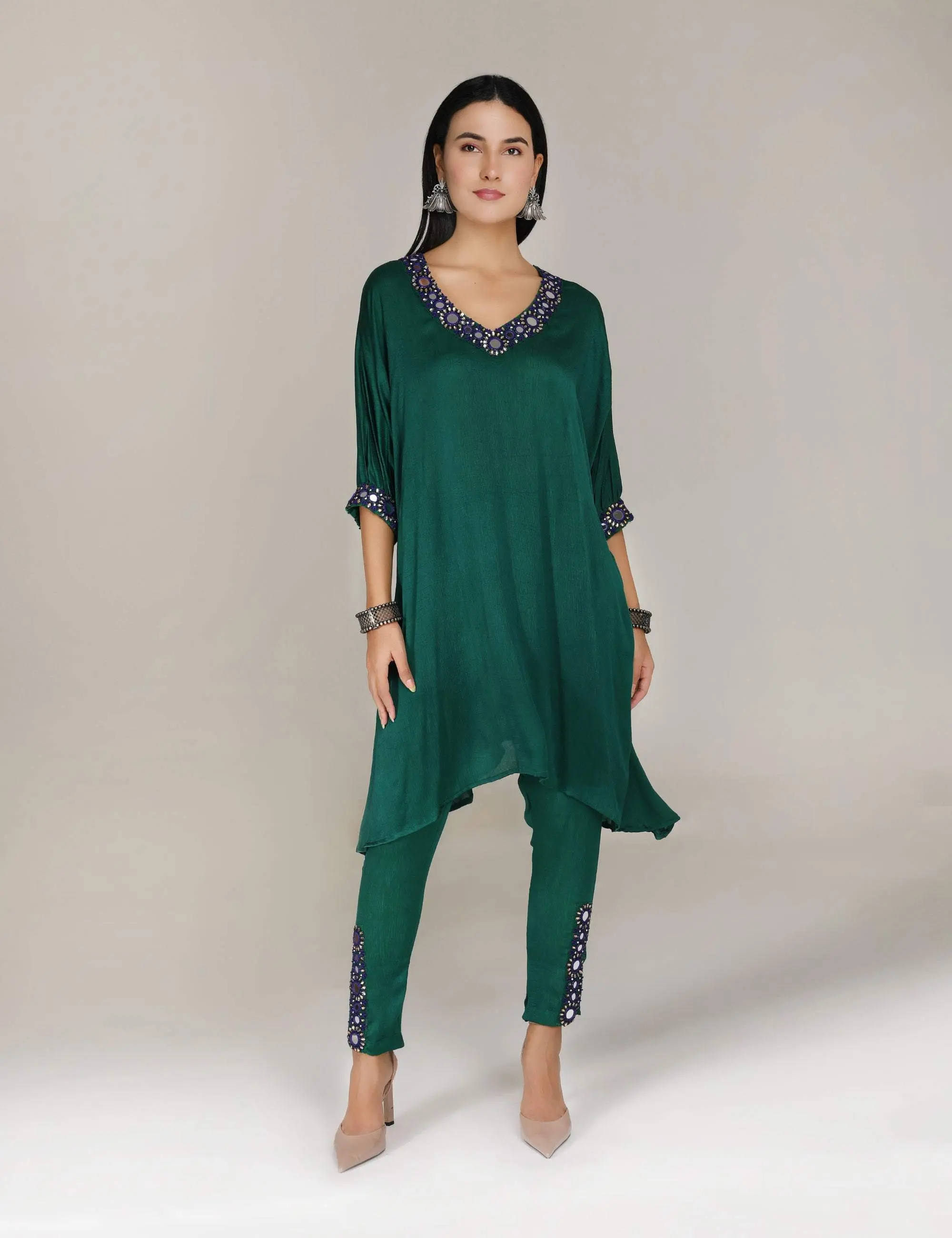 Green shisheh Afghan Kurta with Narrow Pants