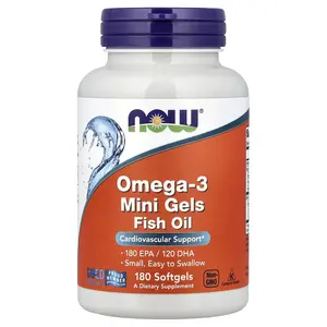 NOW Foods Omega-3 Mini Gels Fish Oil, 180 Softgels (0.5 g per Softgel)