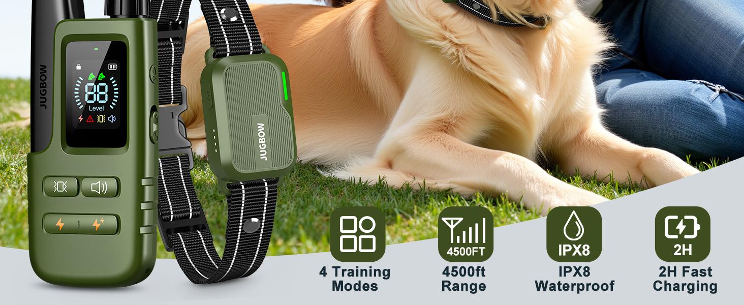 Jugbow Dog Training Collar - 4500FT with Remote, 4 Training Modes, Security Lock, IPX8 Waterproof, Rechargeable e-Collar for All Breeds DT61 Outdoor
