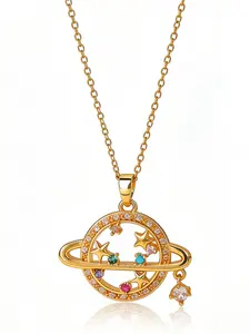 Dreamy Planet Colorful Rhinestone Star Pendant Necklace, Design Sensation Collarbone Chain, 1 Piece Jewelry Accessory