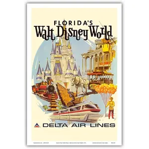 lorida’s Walt Disney World - First Year of Operation - Delta Air Lines - Vintage Airline Travel Poster