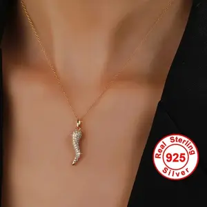 Italian Horn Pendant Necklace with Rhinestones, Unisex