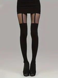 [Plus size]women's High-Waisted Tight-Fitting Pants, Fake Transparent Sheer Ladder Socks, Comfortable and Stylish, Perfect for Daily Wear