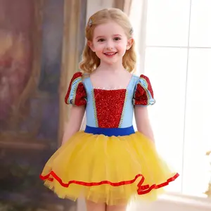 Red, Blue and Yellow Fairy Tale Sequin Princess Dress, Puff Sleeve Sparkly Ballerina Tutu Dress for Girls, Cute Dance Costume, Birthday Gift & Party Outfit