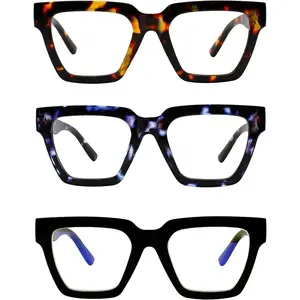 Blue Light Blocking Reading Glasses for Women Big Square Oversized Computer  (3 Pack)