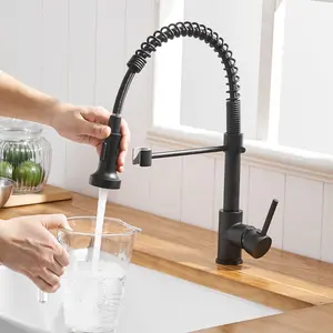 AIMADI Black Kitchen Faucet with Pull Down Sprayer, Commercial Spring Kitchen Sink Faucet with Pull Out Sprayer, Single Handle Kitchen faucets with Deck Plate, Matte Black kitchen faucet