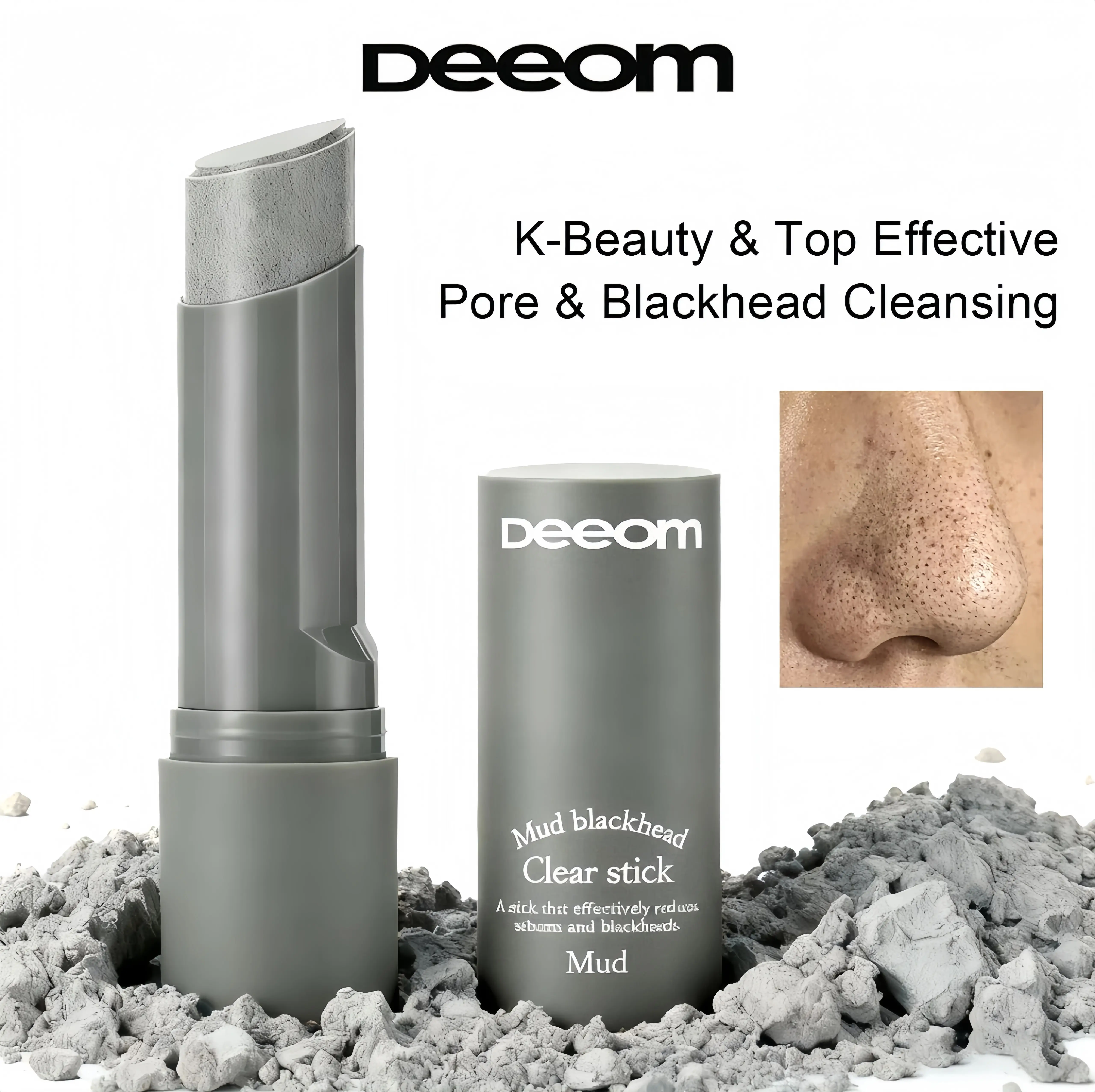 DEEOM Blackhead Remover Stick - Korean Pore Cleanser with Kaolin Clay, Walnut Shell & Charcoal, Deep Cleans Pores, Removes Blackheads, Shrinks Pores, Controls Oil, Repairs Skin for Oily/Combo Skin, Gentle Exfoliator