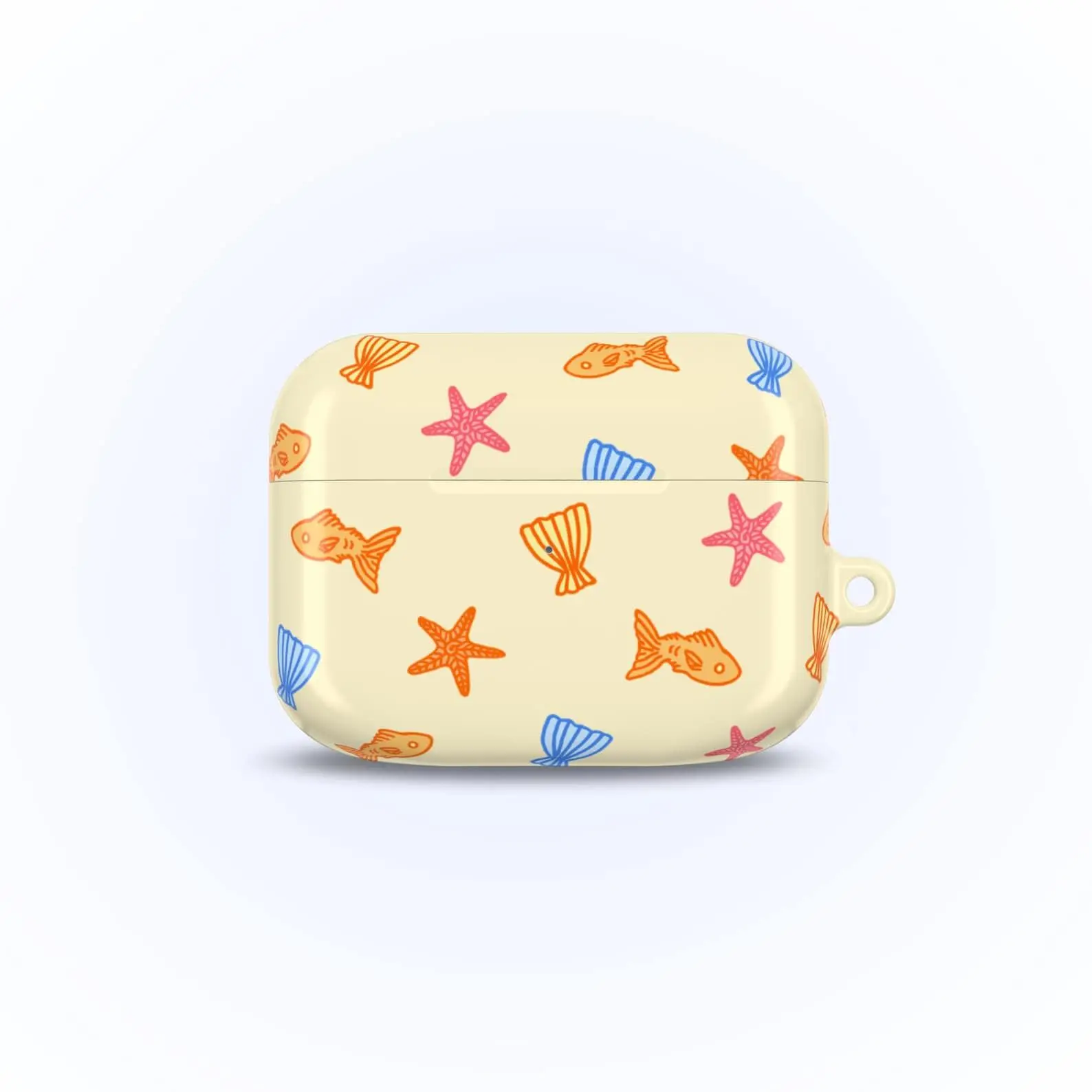Beige Goldfish & Sea Life Pattern AirPod Case, Cute Whimsical Accessories, Stars Coastal Aesthetic Gift