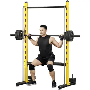 Soozier Squat Rack with Pull-Up Bar, Adjustable Power Rack with Barbell Bar, Multi-Functional Bench Press Rack for Home Gym Strength Training, Yellow