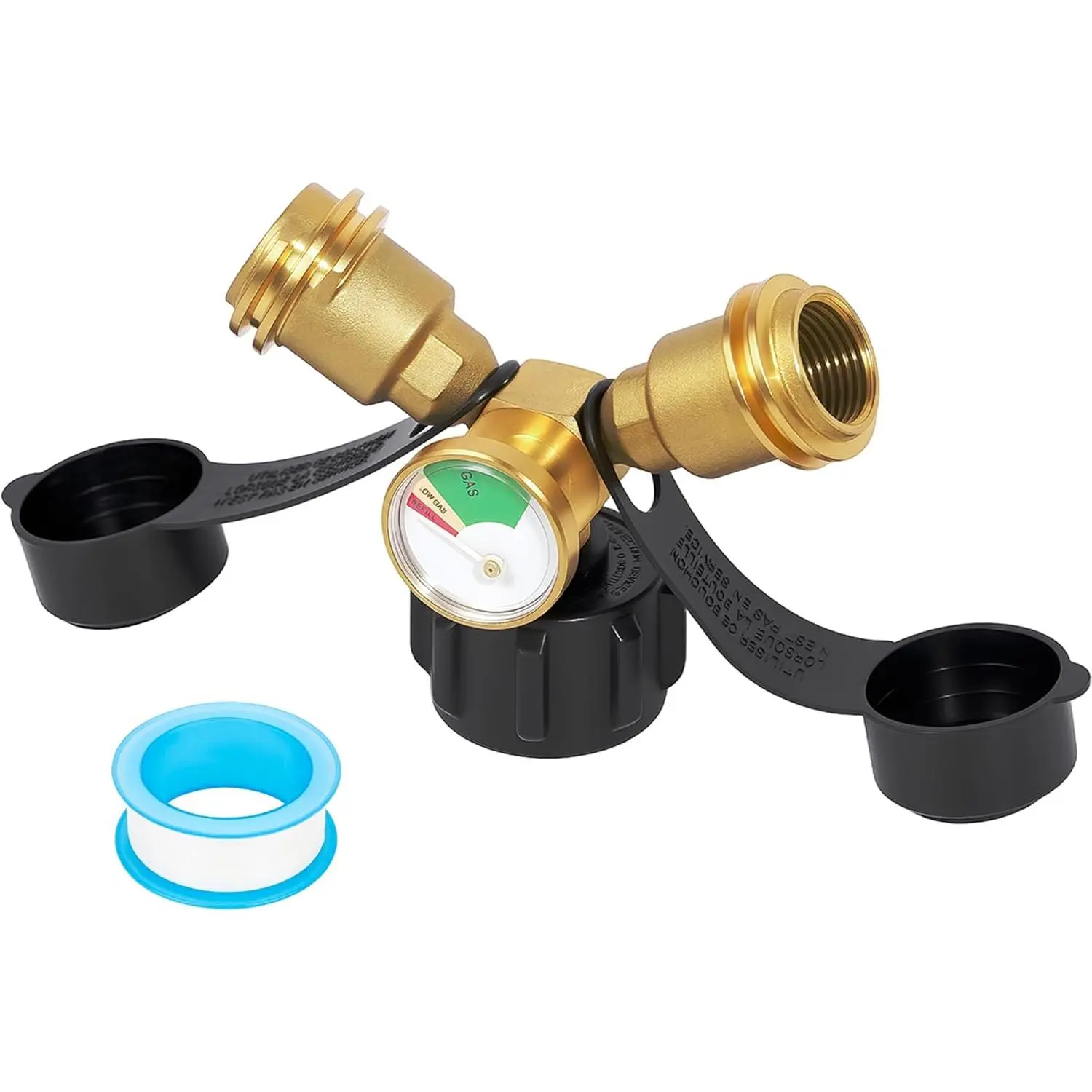 Tank Splitter with Gauge, Splitter 2 Way, Y Splitter Adapter with Shut Off Valve, Hose Splitter Manifold for Camping Stoves, Heater,BBQ Grills,Gas Burners,Auto Shut Off
