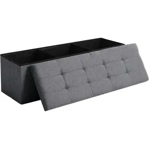 45.3 Inches Storage Ottoman Bench Foldable Seat Footrest Shoe Bench End of Bed Storage with Flipping Lid, 166L Storage Space, Linen Fabric Dark Gray