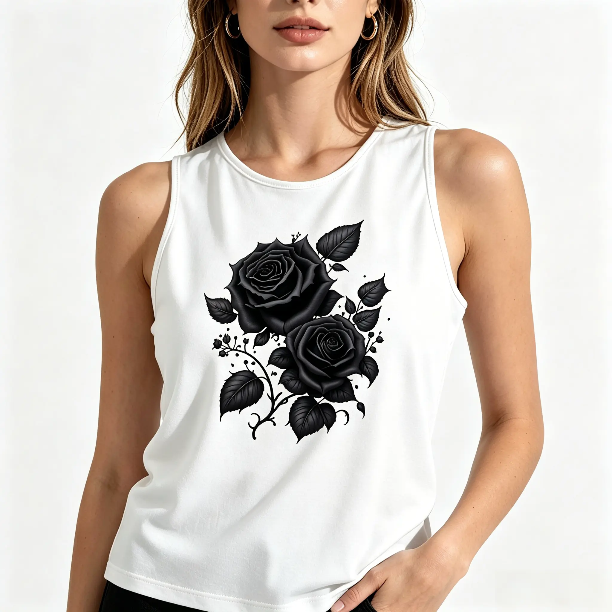 Gothic Black Rose Tank Top Floral Graphic Dark Aesthetic Sleeveless Summer Top women women's Casual Womenswear Fashion Everyday