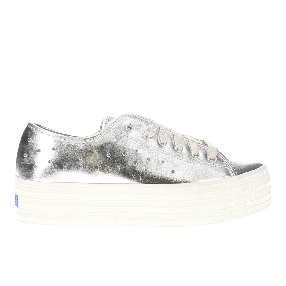 Keds Womens Triple Up Leather Light Up Lace Up Sneakers Shoes Casual - Silver