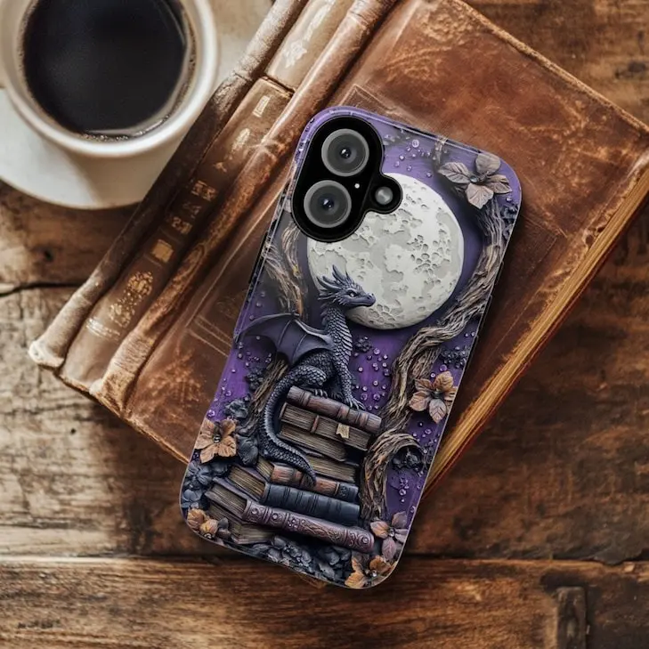 Purple Dragon Bookish Phone Case, Fantasy Book Lover Lover Gift, Magsafe Phone Cases  For IP X 11 12 13 14 15 16 S21 S22 S23 S24 S25-Ultra Series