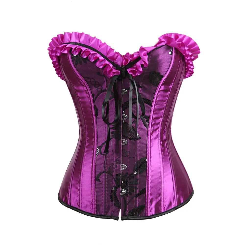 Corset Bustier for Women Top Boned Brocade Classic Floral Lace up Plus Size Fashion Cosplay Costumes Fairy Renaissanc Halloween Elegant Purple